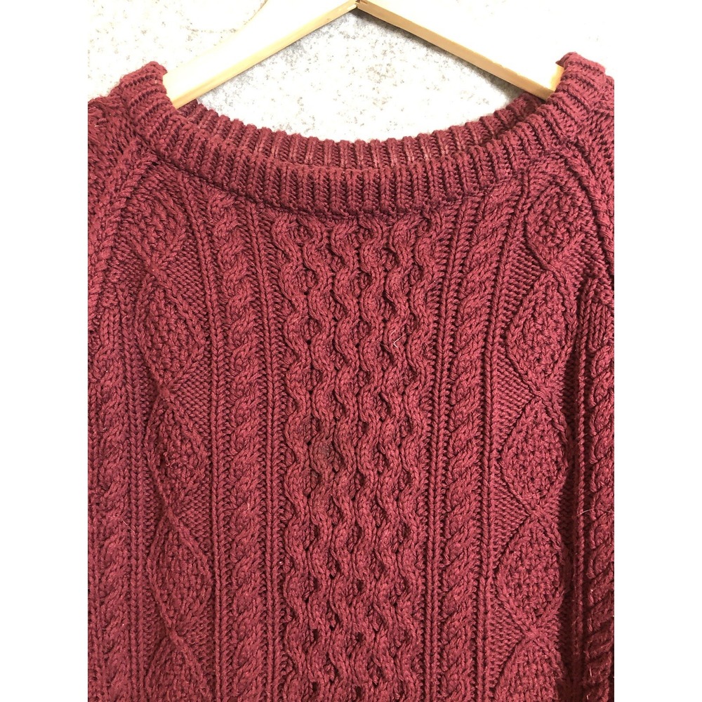 L.L. Bean Sweater Women Small Maroon Red Triple Knit Side Zips Fisherman Classic